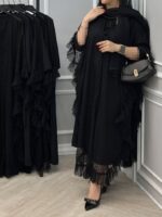 مانتو دوتیکه مشکی عبایی